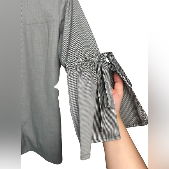 1. J Crew XXS Gingham plaid 3/4 bell flare sleeves slits bow keyhole in back - Picture 10 of 14